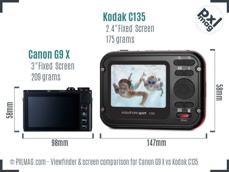 Canon G9 X vs Kodak C135 Screen and Viewfinder comparison