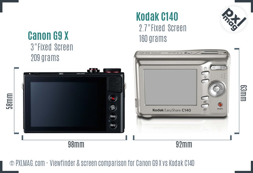 Canon G9 X vs Kodak C140 Screen and Viewfinder comparison