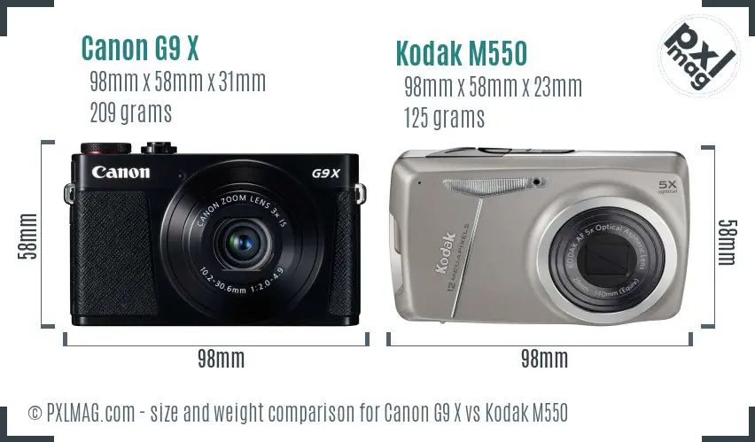 Canon G9 X vs Kodak M550 size comparison