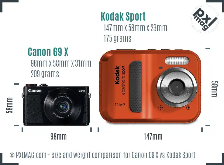 Canon G9 X vs Kodak Sport size comparison