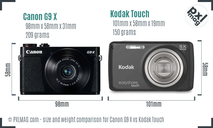 Canon G9 X vs Kodak Touch size comparison