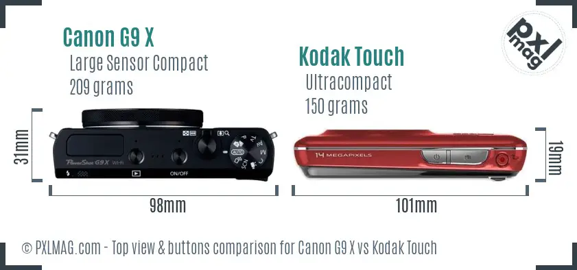 Canon G9 X vs Kodak Touch top view buttons comparison