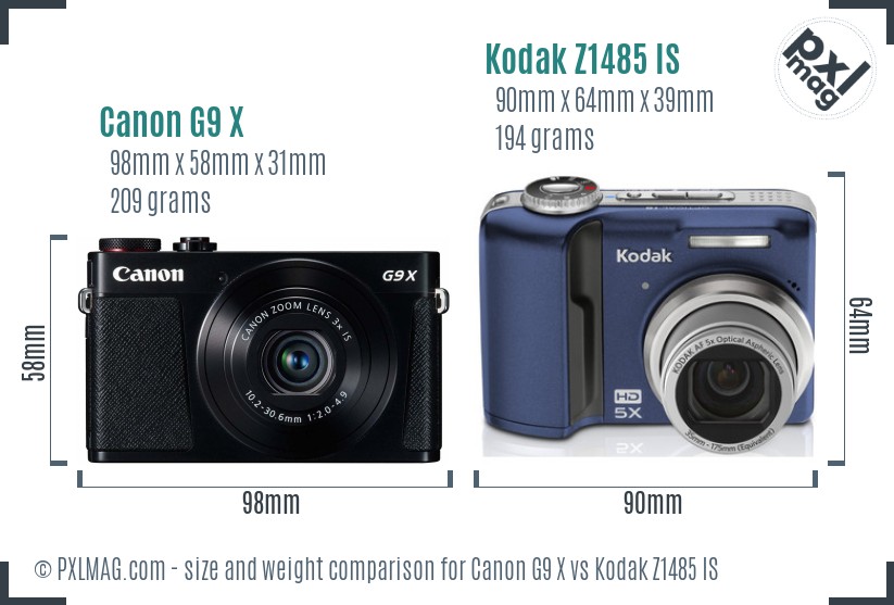 Canon G9 X vs Kodak Z1485 IS size comparison Canon G9 X vs Kodak Z1485 IS size comparison
