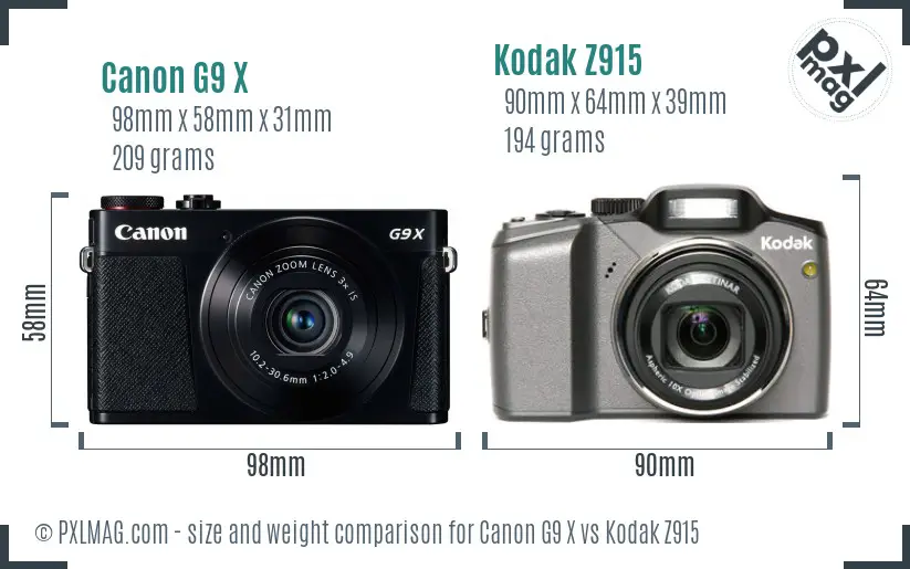 Canon G9 X vs Kodak Z915 size comparison