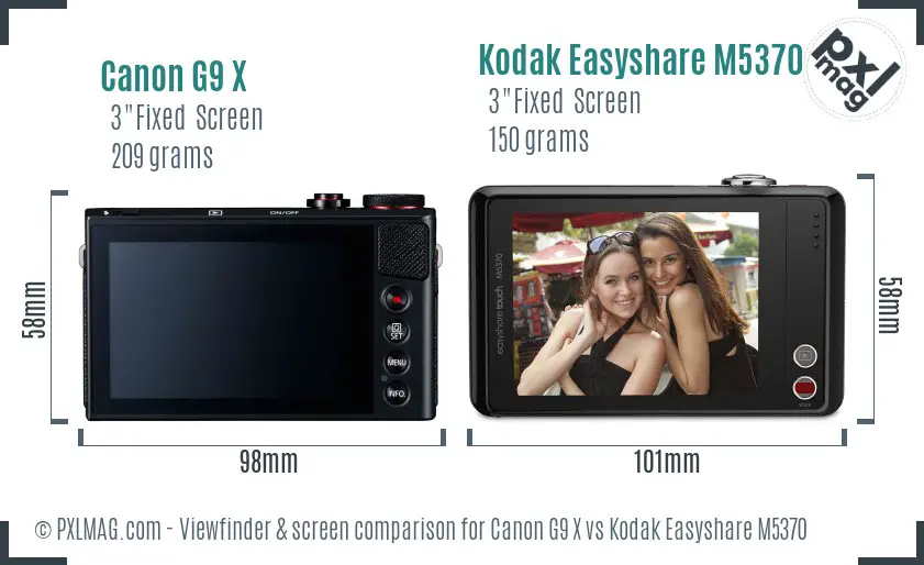 Canon G9 X vs Kodak Easyshare M5370 Screen and Viewfinder comparison