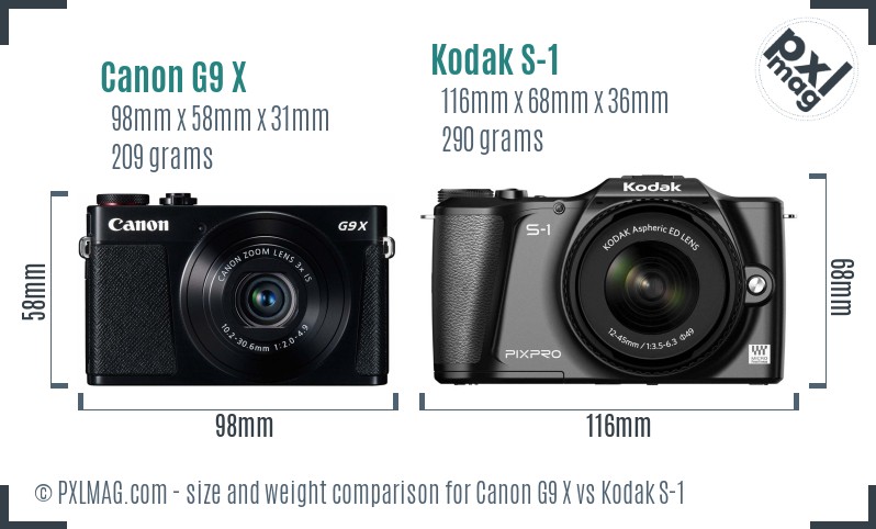 Canon G9 X vs Kodak S-1 size comparison Canon G9 X vs Kodak S-1 size comparison