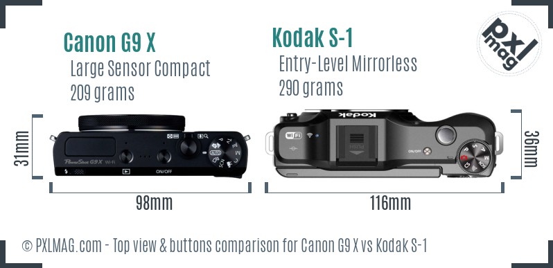 Canon G9 X vs Kodak S-1 top view buttons comparison