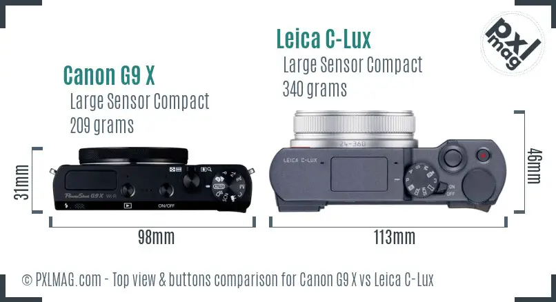 Canon G9 X vs Leica C-Lux top view buttons comparison
