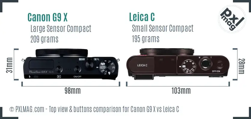 Canon G9 X vs Leica C top view buttons comparison Canon G9 X vs Leica C top view buttons comparison