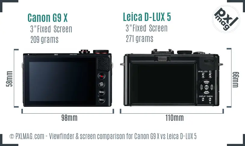 Canon G9 X vs Leica D-LUX 5 Screen and Viewfinder comparison