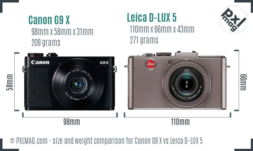 Canon G9 X vs Leica D-LUX 5 size comparison