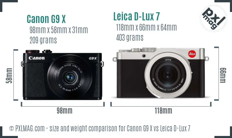 Canon G9 X vs Leica D-Lux 7 size comparison