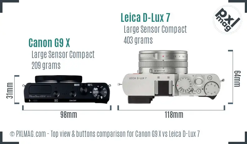Canon G9 X vs Leica D-Lux 7 top view buttons comparison