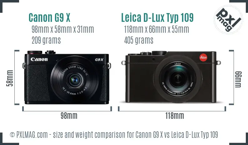 Canon G9 X vs Leica D-Lux Typ 109 size comparison