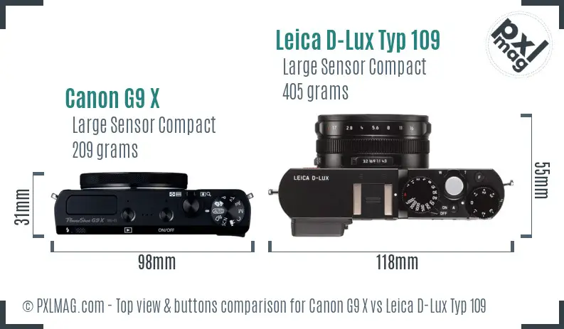 Canon G9 X vs Leica D-Lux Typ 109 top view buttons comparison