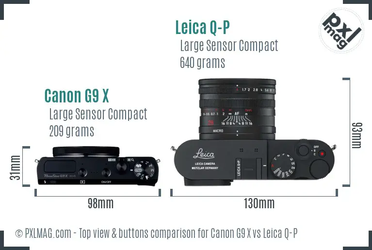 Canon G9 X vs Leica Q-P top view buttons comparison