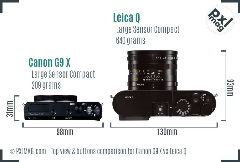 Canon G9 X vs Leica Q top view buttons comparison