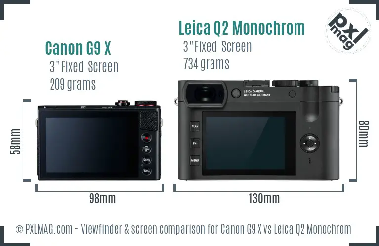 Canon G9 X vs Leica Q2 Monochrom Screen and Viewfinder comparison