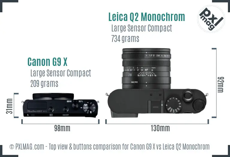 Canon G9 X vs Leica Q2 Monochrom top view buttons comparison