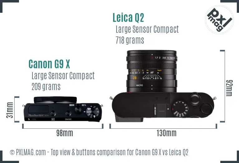 Canon G9 X vs Leica Q2 top view buttons comparison