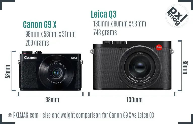 Canon G9 X vs Leica Q3 size comparison
