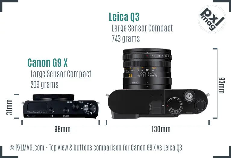 Canon G9 X vs Leica Q3 top view buttons comparison