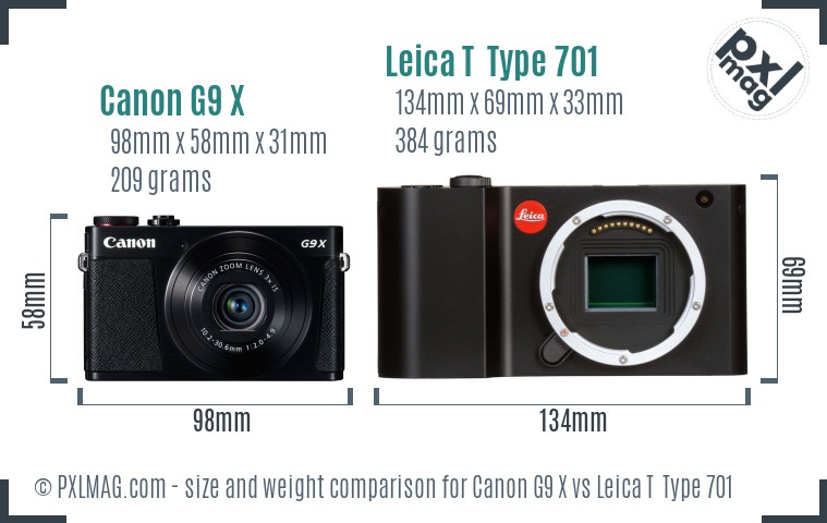 Canon G9 X vs Leica T Type 701 size comparison