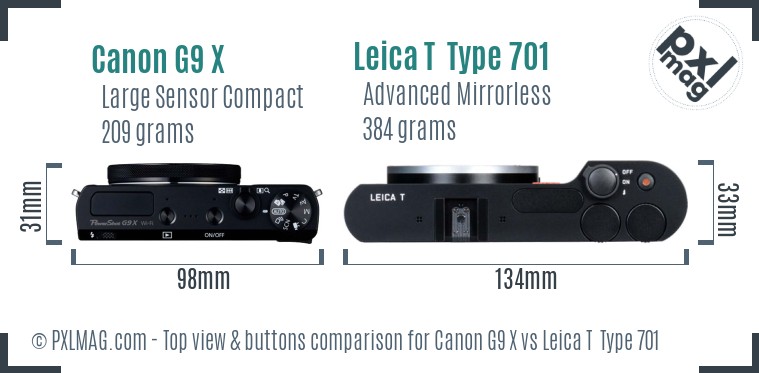 Canon G9 X vs Leica T Type 701 top view buttons comparison