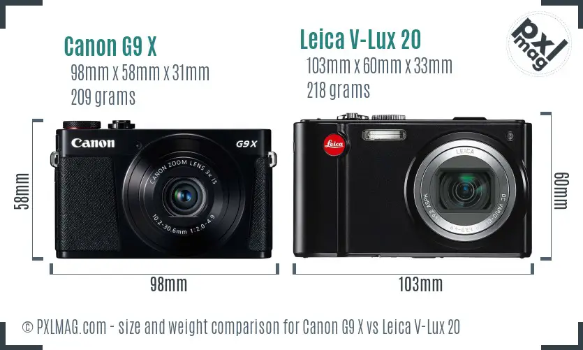 Canon G9 X vs Leica V-Lux 20 size comparison Canon G9 X vs Leica V-Lux 20 size comparison