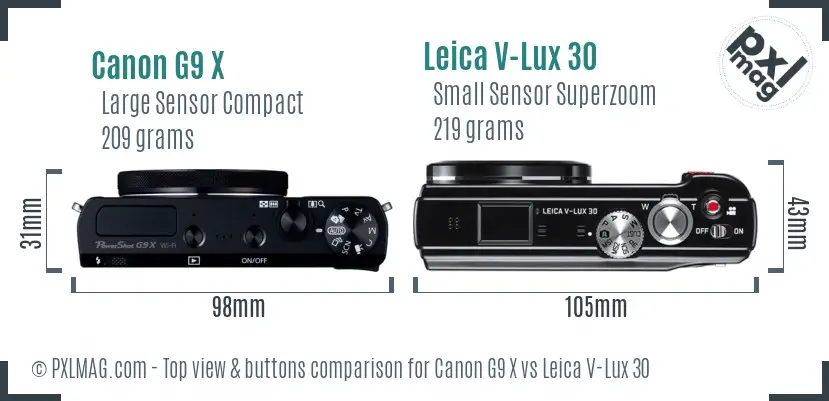 Canon G9 X vs Leica V-Lux 30 top view buttons comparison