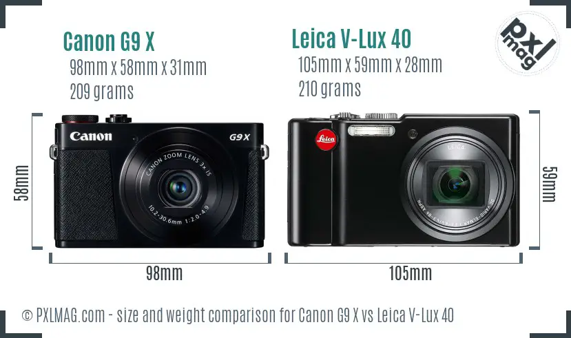 Canon G9 X vs Leica V-Lux 40 size comparison Canon G9 X vs Leica V-Lux 40 size comparison