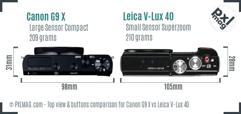 Canon G9 X vs Leica V-Lux 40 top view buttons comparison