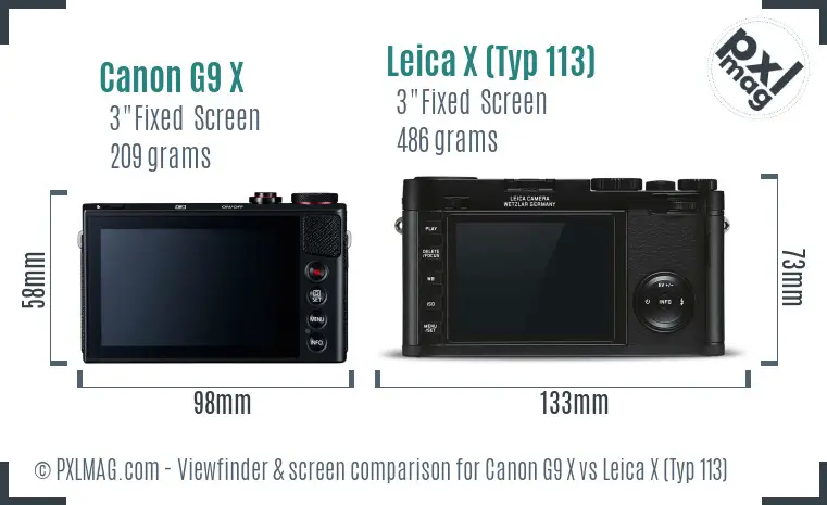 Canon G9 X vs Leica X (Typ 113) Screen and Viewfinder comparison