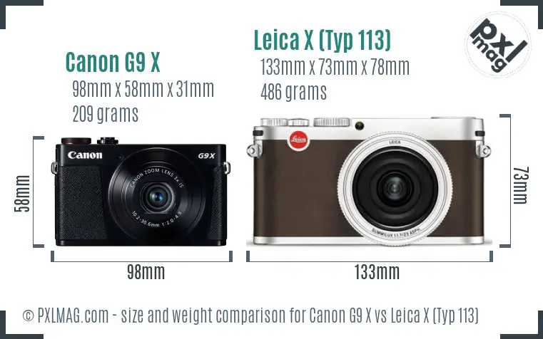 Canon G9 X vs Leica X (Typ 113) size comparison