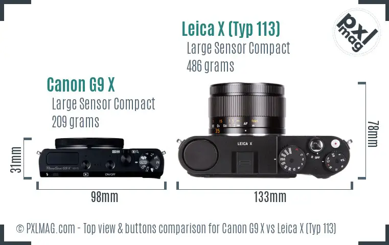 Canon G9 X vs Leica X (Typ 113) top view buttons comparison