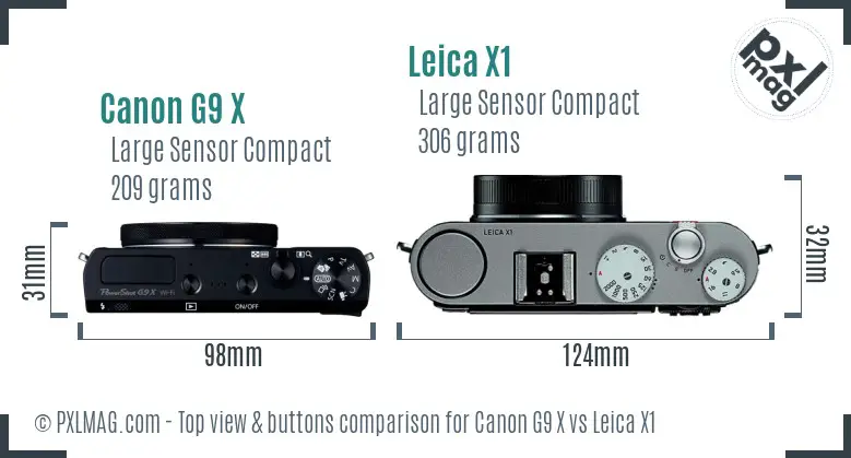 Canon G9 X vs Leica X1 top view buttons comparison