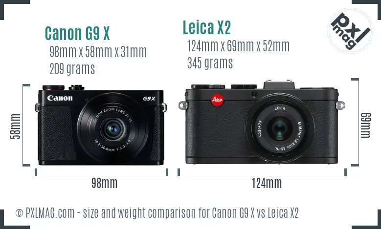 Canon G9 X vs Leica X2 size comparison