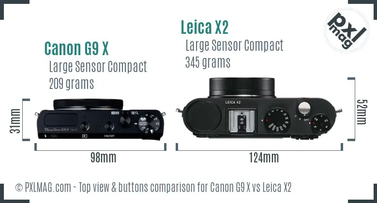 Canon G9 X vs Leica X2 top view buttons comparison