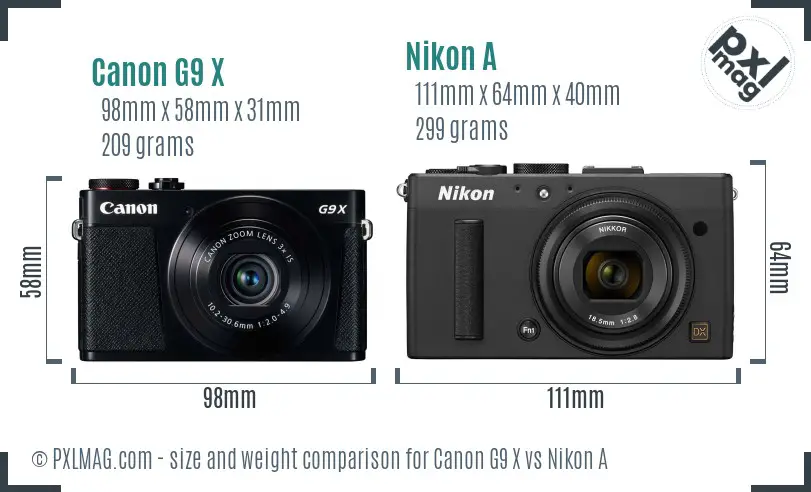Canon G9 X vs Nikon A size comparison