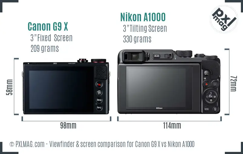 Canon G9 X vs Nikon A1000 Screen and Viewfinder comparison