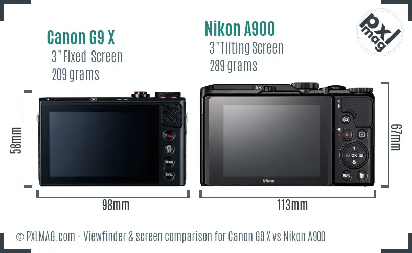 Canon G9 X vs Nikon A900 Screen and Viewfinder comparison