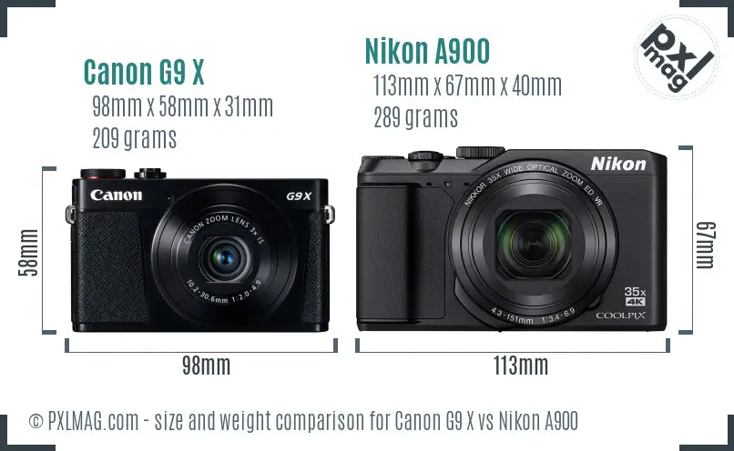 Canon G9 X vs Nikon A900 size comparison