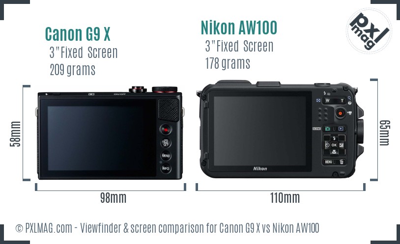 Canon G9 X vs Nikon AW100 Screen and Viewfinder comparison