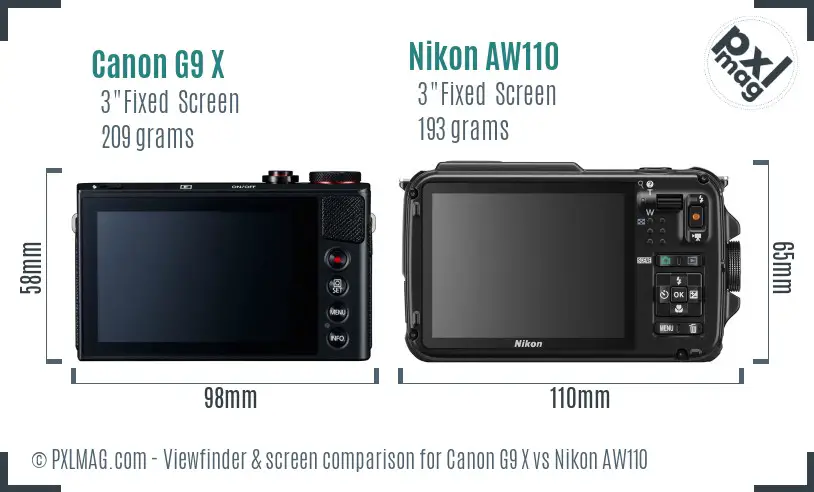 Canon G9 X vs Nikon AW110 Screen and Viewfinder comparison