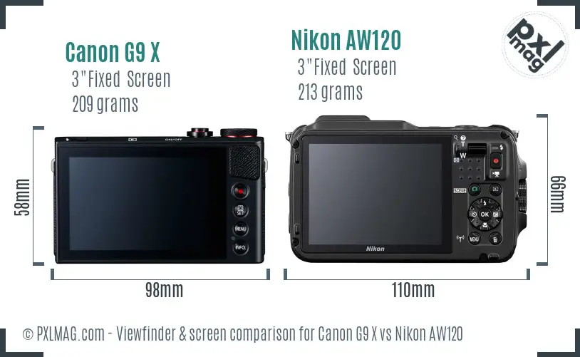 Canon G9 X vs Nikon AW120 Screen and Viewfinder comparison