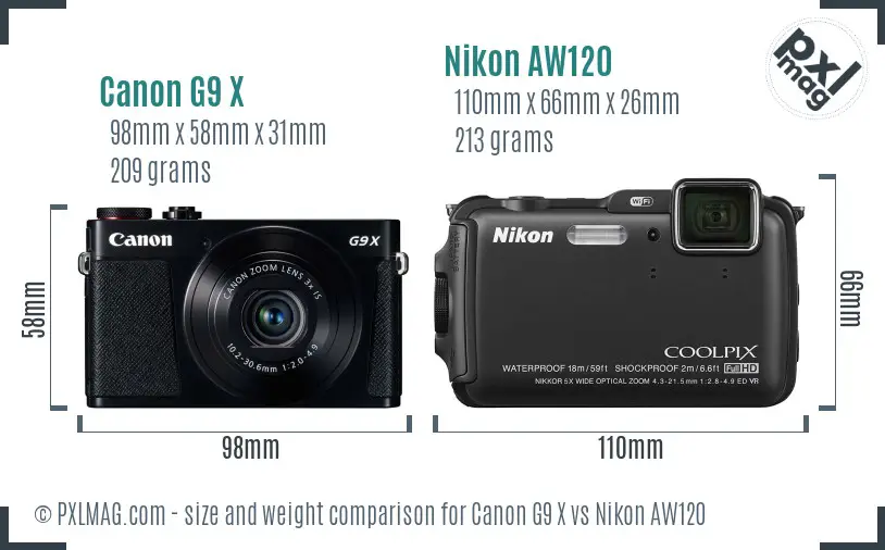 Canon G9 X vs Nikon AW120 size comparison