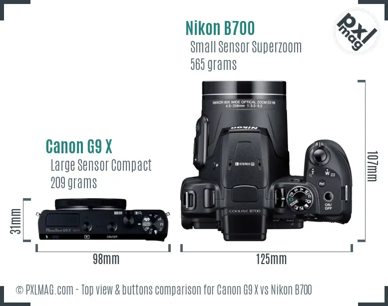 Canon G9 X vs Nikon B700 top view buttons comparison