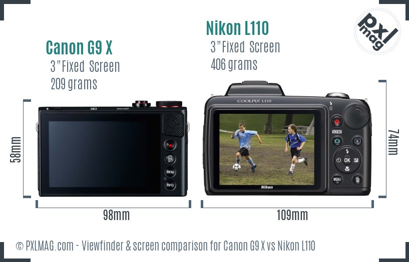 Canon G9 X vs Nikon L110 Screen and Viewfinder comparison
