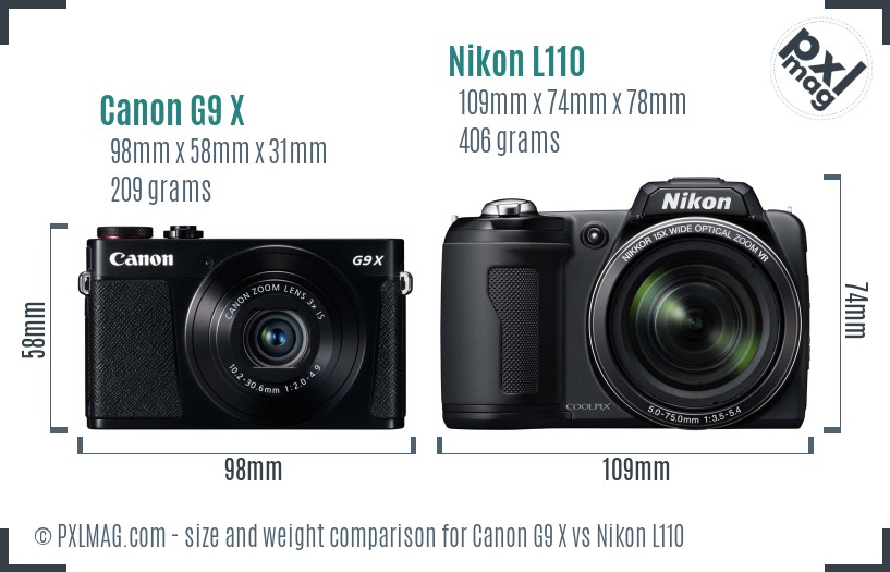 Canon G9 X vs Nikon L110 size comparison Canon G9 X vs Nikon L110 size comparison