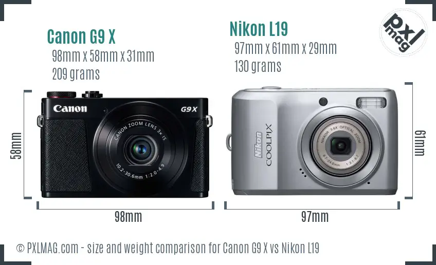 Canon G9 X vs Nikon L19 size comparison